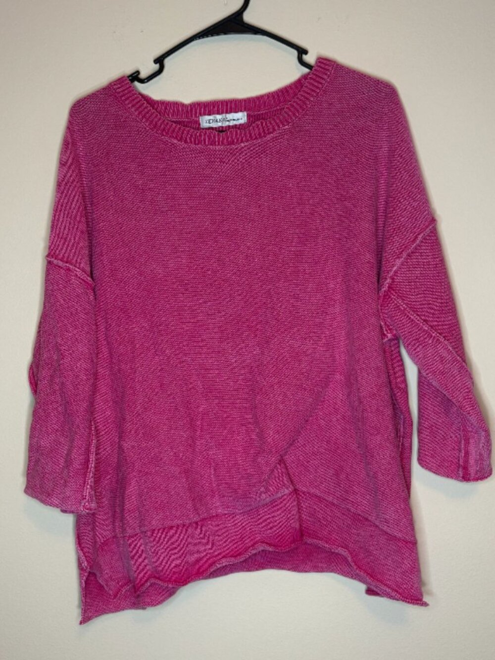 Zenana Washed 3/4 Sleeve Boxy Sweater in Hot Pink Women's Size L
